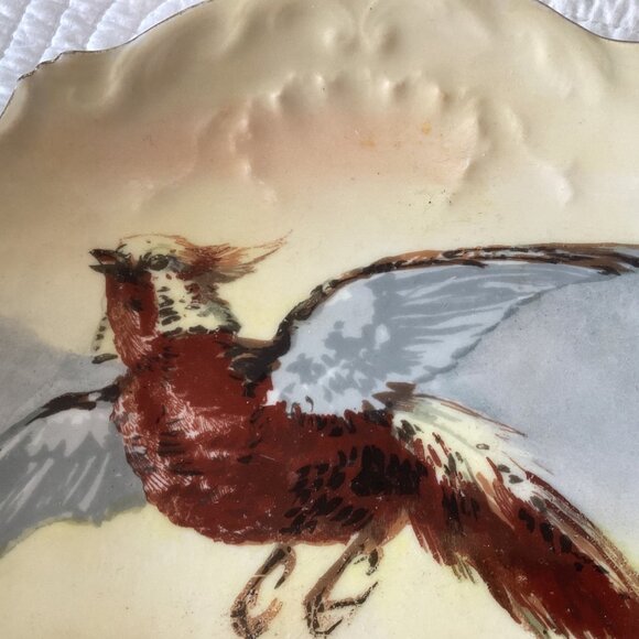 Limoges Hand-Painted Decorative Porcelain Plate Flying Bird & Flower Scalloped E - Picture 11 of 12